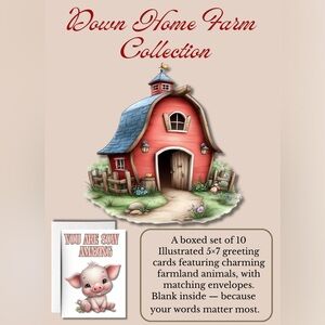 Charming Down Home Farm Greeting Card Set of 10
5 x 7 Boxed set with envelopes.